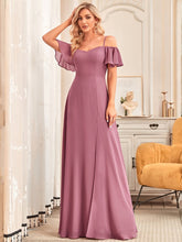 Load image into Gallery viewer, Color=Orchid | Flattering Deep V Neck Flare Sleeves Wholesale Bridesmaid Dresses-Orchid 4