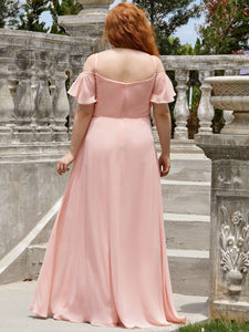 Color=Pink | Plain Solid Color Plus Size Wholesale Chiffon Bridesmaid Dress-Pink 7