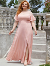 Load image into Gallery viewer, Color=Pink | Plain Solid Color Plus Size Wholesale Chiffon Bridesmaid Dress-Pink 9