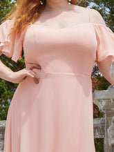 Load image into Gallery viewer, Color=Pink | Plain Solid Color Plus Size Wholesale Chiffon Bridesmaid Dress-Pink 10