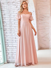 Load image into Gallery viewer, Color=Pink | Flattering Deep V Neck Flare Sleeves Wholesale Bridesmaid Dresses-Pink 5