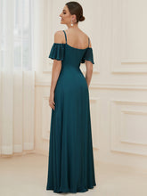 Load image into Gallery viewer, Color=Teal | Wholesale High Split Chiffon Bridesmaid Dress With Spaghetti Straps-Teal 2
