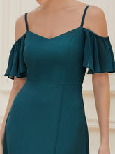 Load image into Gallery viewer, Color=Teal | Wholesale High Split Chiffon Bridesmaid Dress With Spaghetti Straps-Teal 5