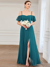 Load image into Gallery viewer, Color=Teal | Wholesale High Split Chiffon Bridesmaid Dress With Spaghetti Straps-Teal 1