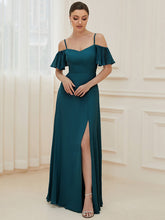 Load image into Gallery viewer, Color=Teal | Wholesale High Split Chiffon Bridesmaid Dress With Spaghetti Straps-Teal 1