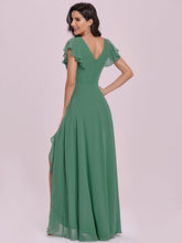 Load image into Gallery viewer, Color=Green Bean | Sweet Wholesale Long V Neck Chiffon Bridesmaid Dress-Green Bean 2