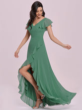 Load image into Gallery viewer, Color=Green Bean | Sweet Wholesale Long V Neck Chiffon Bridesmaid Dress-Green Bean 3