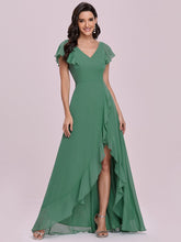 Load image into Gallery viewer, Color=Green Bean | Sweet Wholesale Long V Neck Chiffon Bridesmaid Dress-Green Bean 1