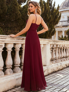 Color=Burgundy | Simple Ruched Bust High Waist Wholesale Evening Dress Es00270-Burgundy 2