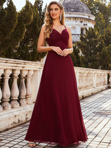 Color=Burgundy | Simple Ruched Bust High Waist Wholesale Evening Dress Es00270-Burgundy 4