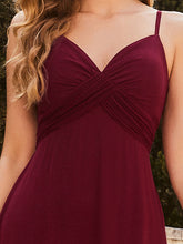 Load image into Gallery viewer, Color=Burgundy | Simple Ruched Bust High Waist Wholesale Evening Dress Es00270-Burgundy 5