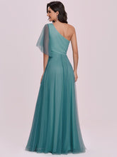 Load image into Gallery viewer, Color=Dusty blue | Wholesale Fashion Maxi One Shoulder Tulle Bridesmaid Dress-Dusty Blue 2