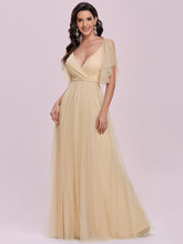 Load image into Gallery viewer, Color=Gold | Beautiful Bridesmaid Dress with Deep V-neck and Pagoda Sleeves -Gold 8