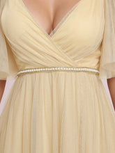 Load image into Gallery viewer, Color=Gold | Beautiful Bridesmaid Dress with Deep V-neck and Pagoda Sleeves -Gold 5