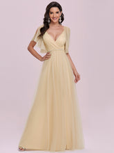 Load image into Gallery viewer, Color=Gold | Beautiful Bridesmaid Dress with Deep V-neck and Pagoda Sleeves -Gold 6