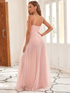 Color=Pink | Deep V-neck Sexy Evening Dress-Pink 2
