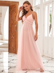 Color=Pink | Deep V-neck Sexy Evening Dress-Pink 4