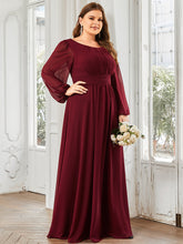 Load image into Gallery viewer, Color=Burgundy | Round Neck Wholesale Bridesmaid Dresses with Long Lantern Sleeves-Burgundy 3
