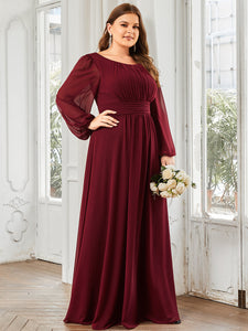 Color=Burgundy | Round Neck Wholesale Bridesmaid Dresses with Long Lantern Sleeves-Burgundy 3