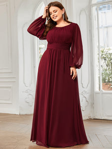 Color=Burgundy | Round Neck Wholesale Bridesmaid Dresses with Long Lantern Sleeves-Burgundy 4