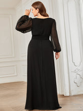 Load image into Gallery viewer, Color=Black | Round Neck Wholesale Bridesmaid Dresses with Long Lantern Sleeves-Black 2