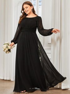 Color=Black | Round Neck Wholesale Bridesmaid Dresses with Long Lantern Sleeves-Black 3