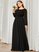Load image into Gallery viewer, Color=Black | Round Neck Wholesale Bridesmaid Dresses with Long Lantern Sleeves-Black 4