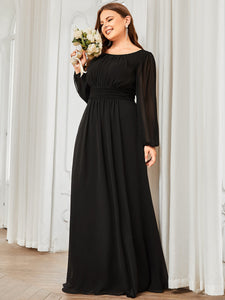Color=Black | Round Neck Wholesale Bridesmaid Dresses with Long Lantern Sleeves-Black 4