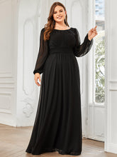 Load image into Gallery viewer, Color=Black | Round Neck Wholesale Bridesmaid Dresses with Long Lantern Sleeves-Black 1