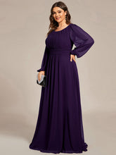 Load image into Gallery viewer, Color=Dark Purple | Round Neck Wholesale Bridesmaid Dresses with Long Lantern Sleeves-Dark Purple 1