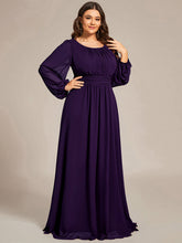 Load image into Gallery viewer, Color=Dark Purple | Round Neck Wholesale Bridesmaid Dresses with Long Lantern Sleeves-Dark Purple 3