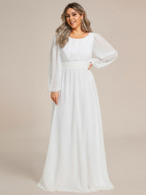 Load image into Gallery viewer, Color=White | Round Neck Wholesale Bridesmaid Dresses with Long Lantern Sleeves-White 1