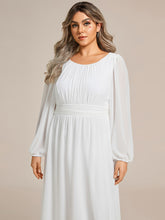 Load image into Gallery viewer, Color=White | Round Neck Wholesale Bridesmaid Dresses with Long Lantern Sleeves-White 5