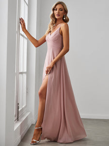 Color=Dusty Rose | Elegant Spaghetti Straps Wholesale Chiffon Bridesmaid Dresses-Dusty Rose 4