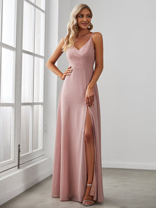 Color=Dusty Rose | Elegant Spaghetti Straps Wholesale Chiffon Bridesmaid Dresses-Dusty Rose 1