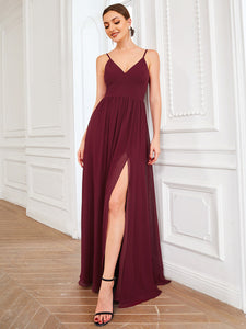 Color=Burgundy | Sleeveless V Neck Wholesale Bridesmaid Dresses with Spaghetti Straps-Burgundy 3