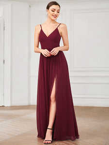 Color=Burgundy | Sleeveless V Neck Wholesale Bridesmaid Dresses with Spaghetti Straps-Burgundy 4