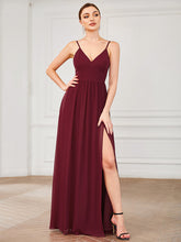 Load image into Gallery viewer, Color=Burgundy | Sleeveless V Neck Wholesale Bridesmaid Dresses with Spaghetti Straps-Burgundy 1