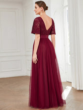 Load image into Gallery viewer, Color=Burgundy | A Line Ruffles Sleeves Round Neck Wholesale Bridesmaid Dresses-Burgundy 2