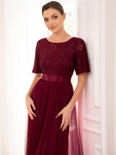 Load image into Gallery viewer, Color=Burgundy | A Line Ruffles Sleeves Round Neck Wholesale Bridesmaid Dresses-Burgundy 5