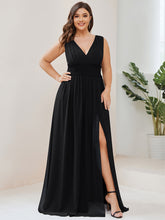 Load image into Gallery viewer, Color=Black | Sleeveless Deep V Neck Thigh High Split Wholesale Bridesmaid Dresses-Black 1