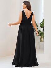 Load image into Gallery viewer, Color=Black | Sleeveless Deep V Neck Thigh High Split Wholesale Bridesmaid Dresses-Black 2