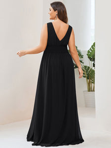 Color=Black | Sleeveless Deep V Neck Thigh High Split Wholesale Bridesmaid Dresses-Black 2