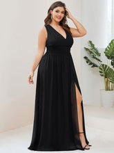 Load image into Gallery viewer, Color=Black | Sleeveless Deep V Neck Thigh High Split Wholesale Bridesmaid Dresses-Black 3