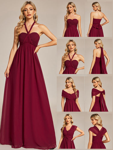 Color=Burgundy | A-Line Chiffon Floor Length Wholesale Bridesmaid Dresses-Burgundy 1