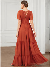 Load image into Gallery viewer, Color=Burnt Orange | Simple V Neck A Line Short Sleeves Wholesale Bridesmaid Dresses-Burnt Orange 2