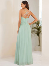 Load image into Gallery viewer, Color=Mint Green | Spaghetti Straps Slit A-Line Wholesale Chiffon Bridesmaid Dress With Ruffle Detail-Mint Green 3