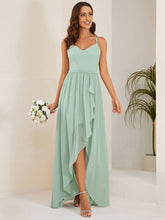 Load image into Gallery viewer, Color=Mint Green | Spaghetti Straps Slit A-Line Wholesale Chiffon Bridesmaid Dress With Ruffle Detail-Mint Green 1