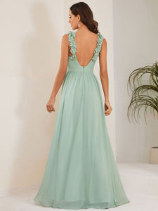 Color=Mint Green | Cold Shoulder Appliques Wholesale Chiffon Bridesmaid Dress-Mint Green 2
