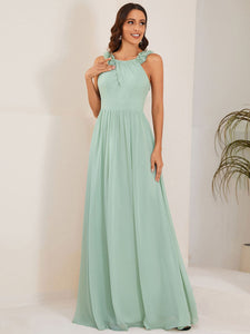 Color=Mint Green | Cold Shoulder Appliques Wholesale Chiffon Bridesmaid Dress-Mint Green 3